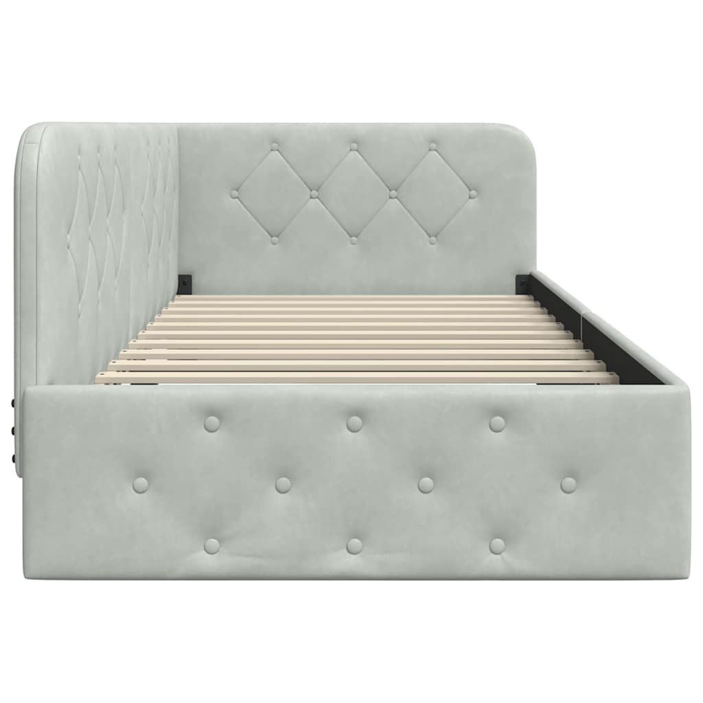 Hörn Sängram med huvudgavel Ljusgrå 90 x 190 cm Sammet