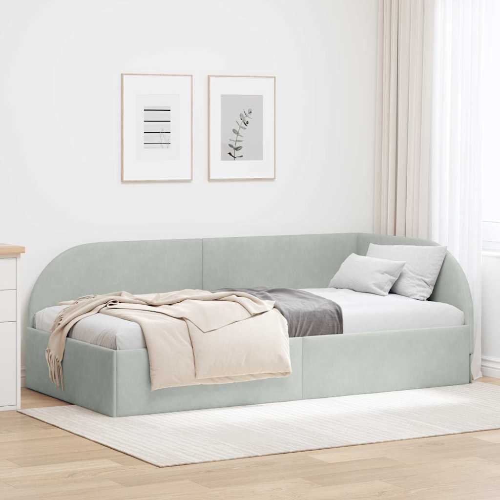 Hörn Sängram med huvudgavel Ljusgrå 100 cm x 200 cm Sammet