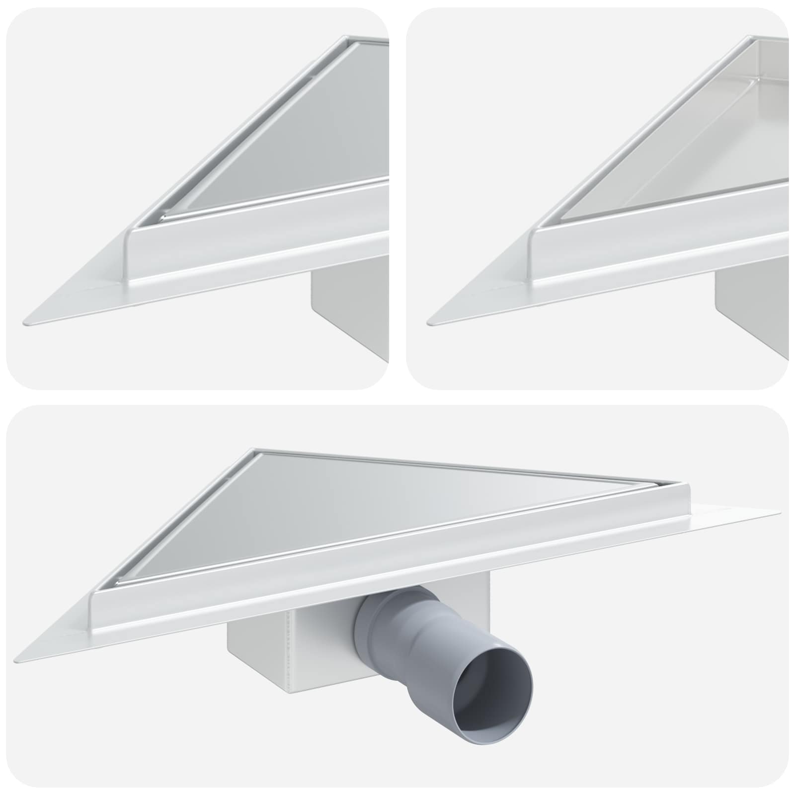 2 i 1 Triangelduschavlopp Silver 25 x 25 cm Rostfritt Stål 304