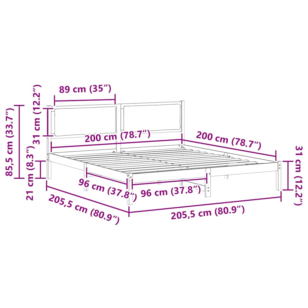 Sängram med huvudgavel Taupe 200 x 200 cm Massiv furu