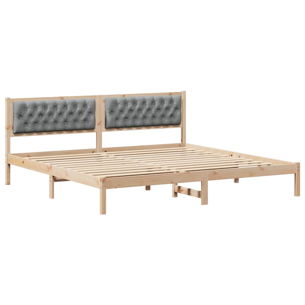 Sängram med huvudgavel Ljusgrå 200 x 200 cm Massiv furu