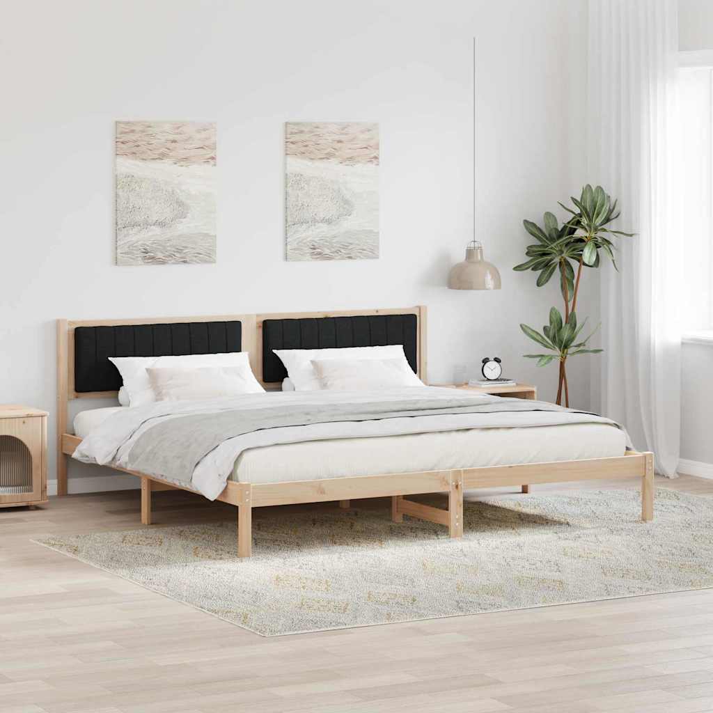 Sängram med huvudgavel Svart 200 x 200 cm Massiv furu