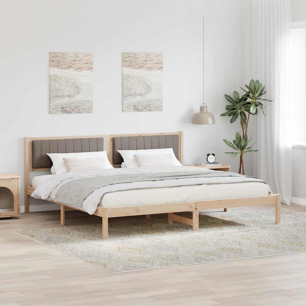 Sängram med huvudgavel Taupe 200 x 200 cm Massiv furu