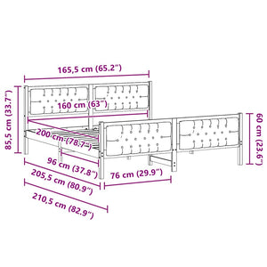 Sängram med huvudgavel Mörkgrå 160 x 200 cm Massiv furu