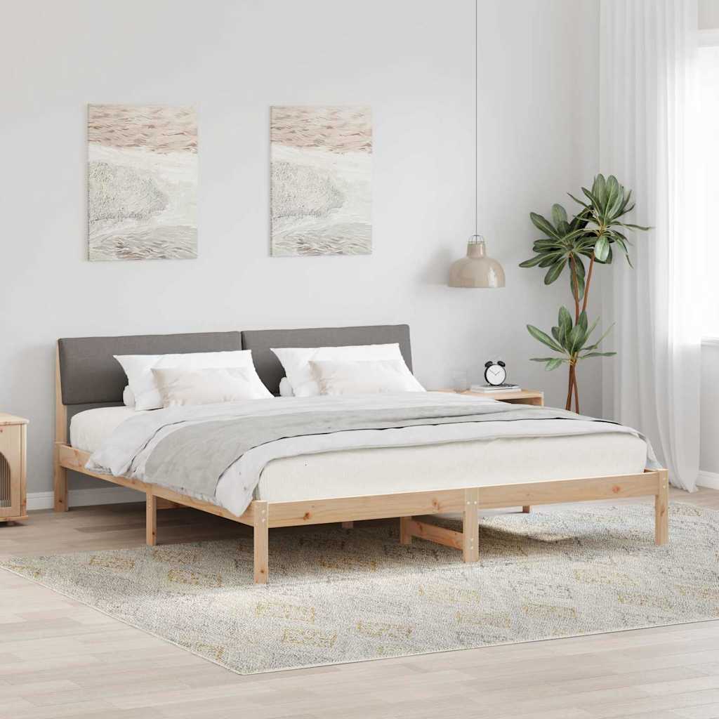 Sängram med huvudgavel Brun och taupe 180 x 200 cm Massiv furu