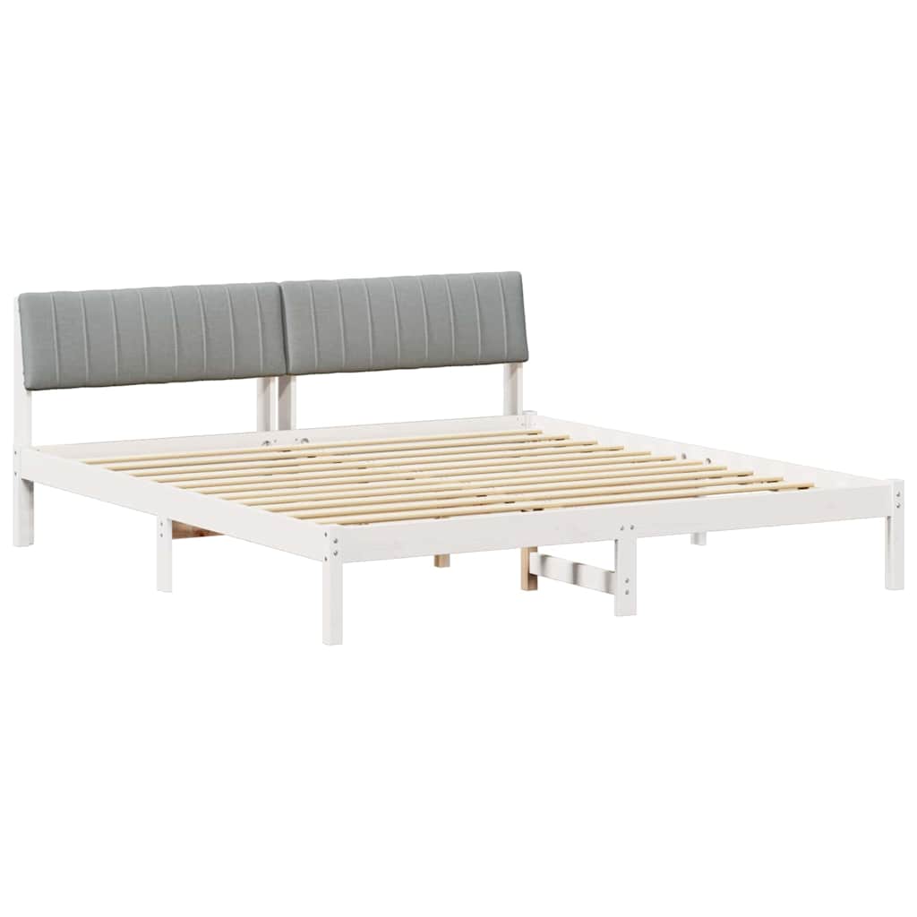Sängram med huvudgavel Vit och ljusgrå 180 x 200 cm Massiv furu