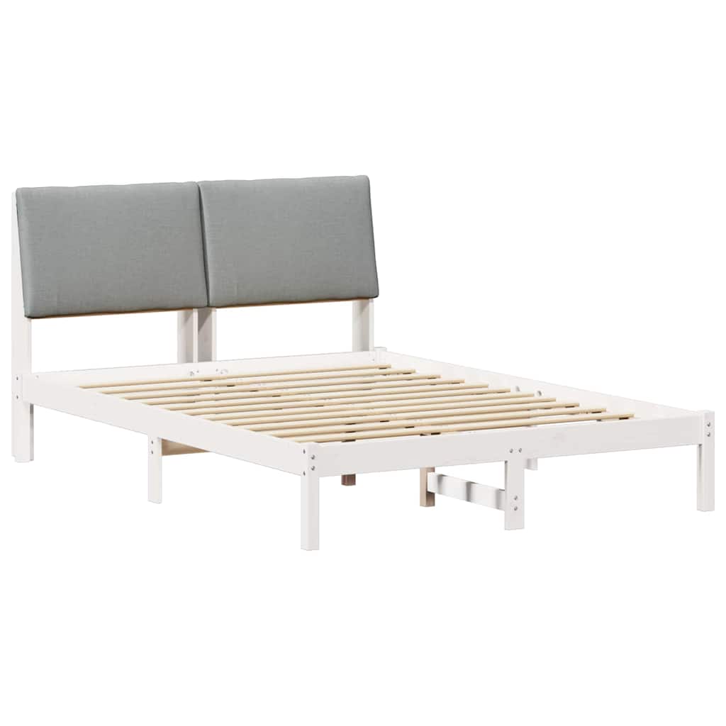 Sängram med huvudgavel Vit och ljusgrå 150 x 200 cm Massiv furu