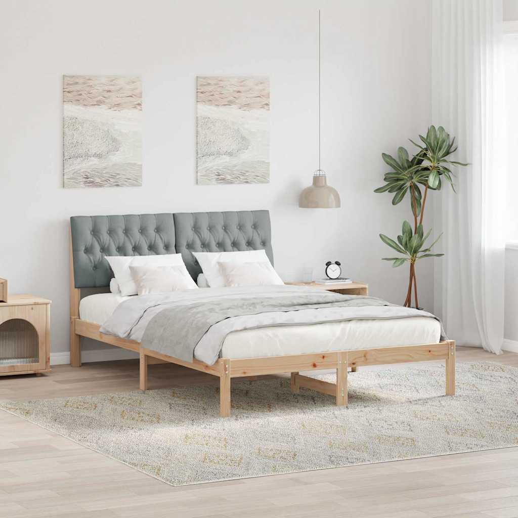 Sängram med Klädd Huvudgavel Brun 160 x 200 cm Massiv furu
