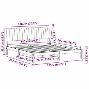 Sängram med huvudgavel Ljusgrå 180 x 200 cm Massiv furu