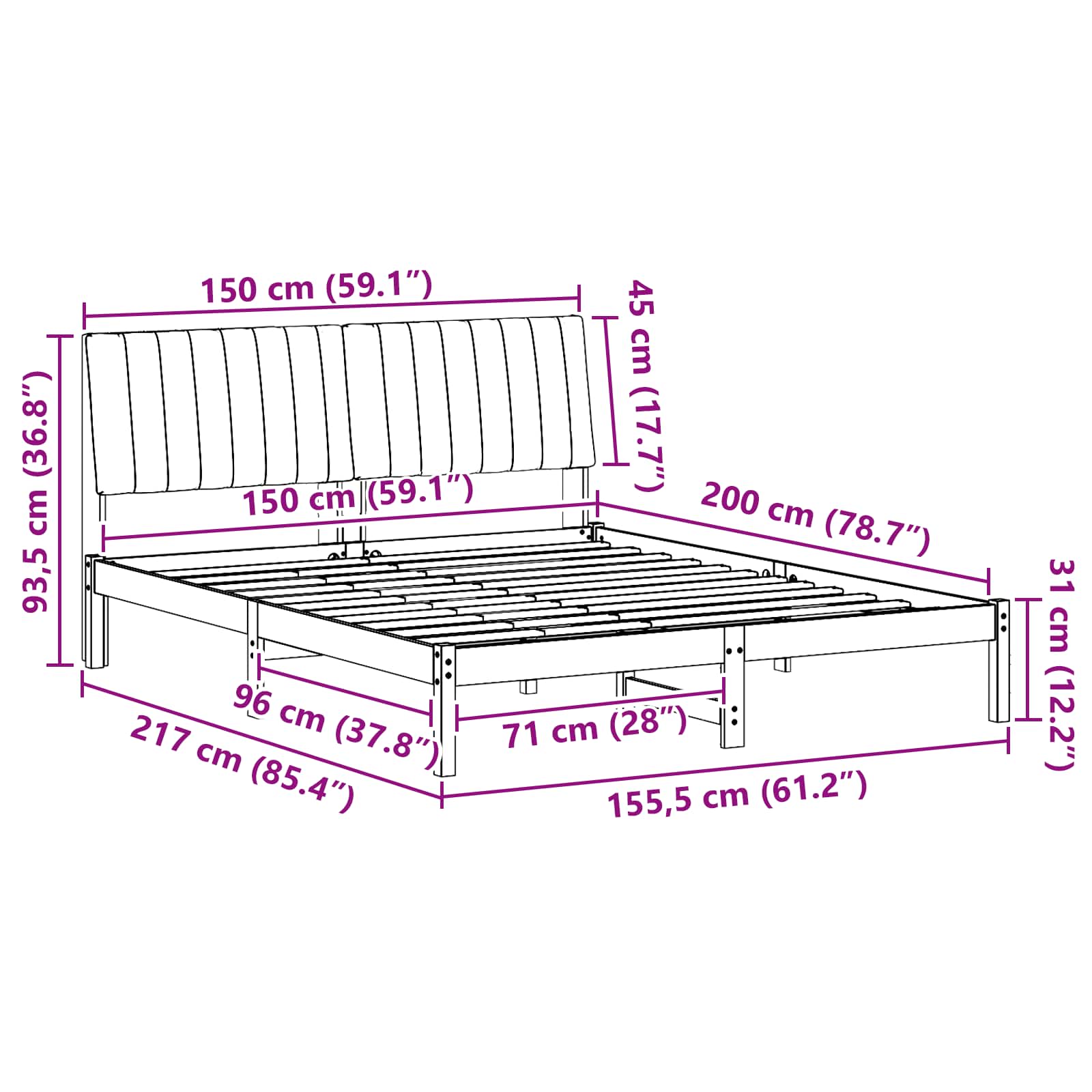 Sängram med huvudgavel Brun 150 x 200 cm Massiv furu