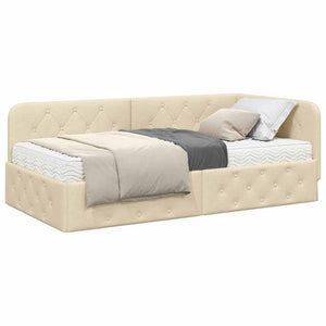 Hörn Sängram med madrass med huvudgavel Kräm 100 x 200 cm tyg