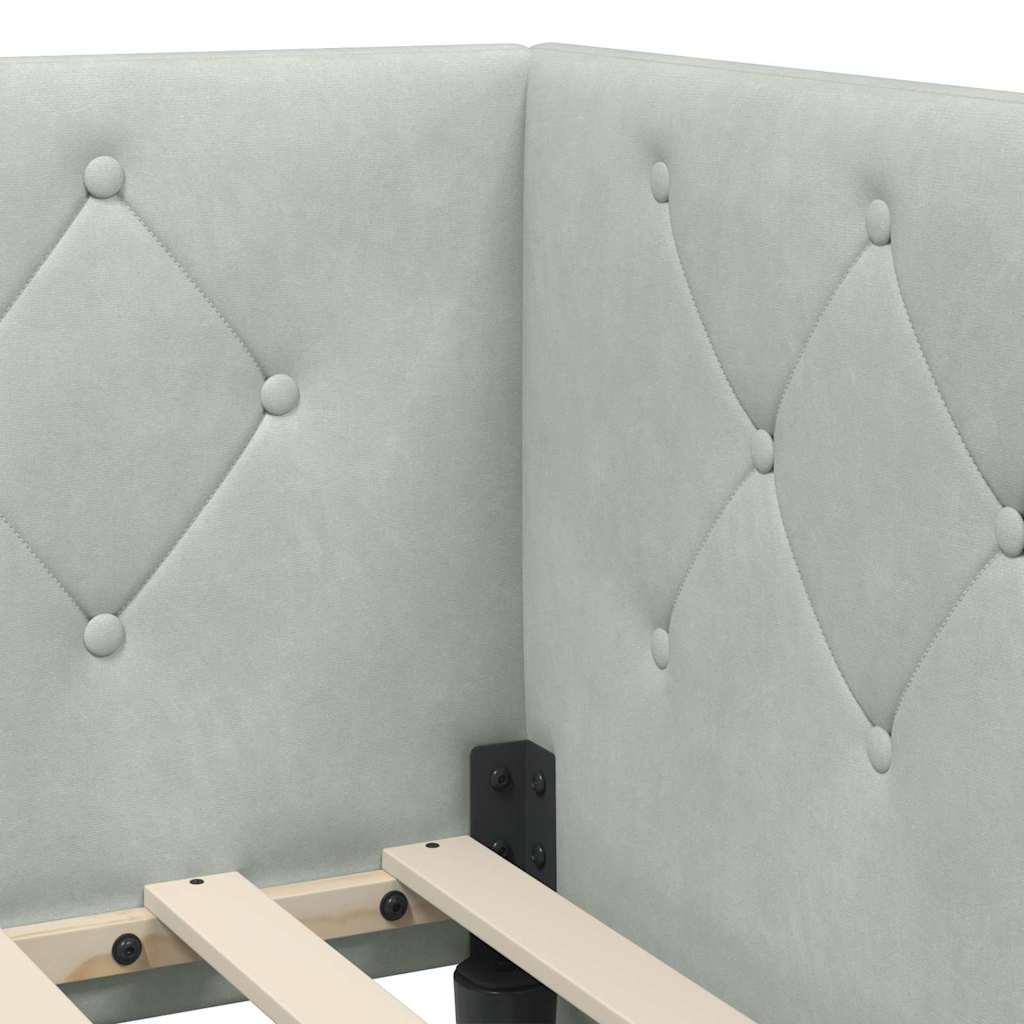 Hörn Sängram med madrass Ljusgrå 90 x 200 cm Sammet