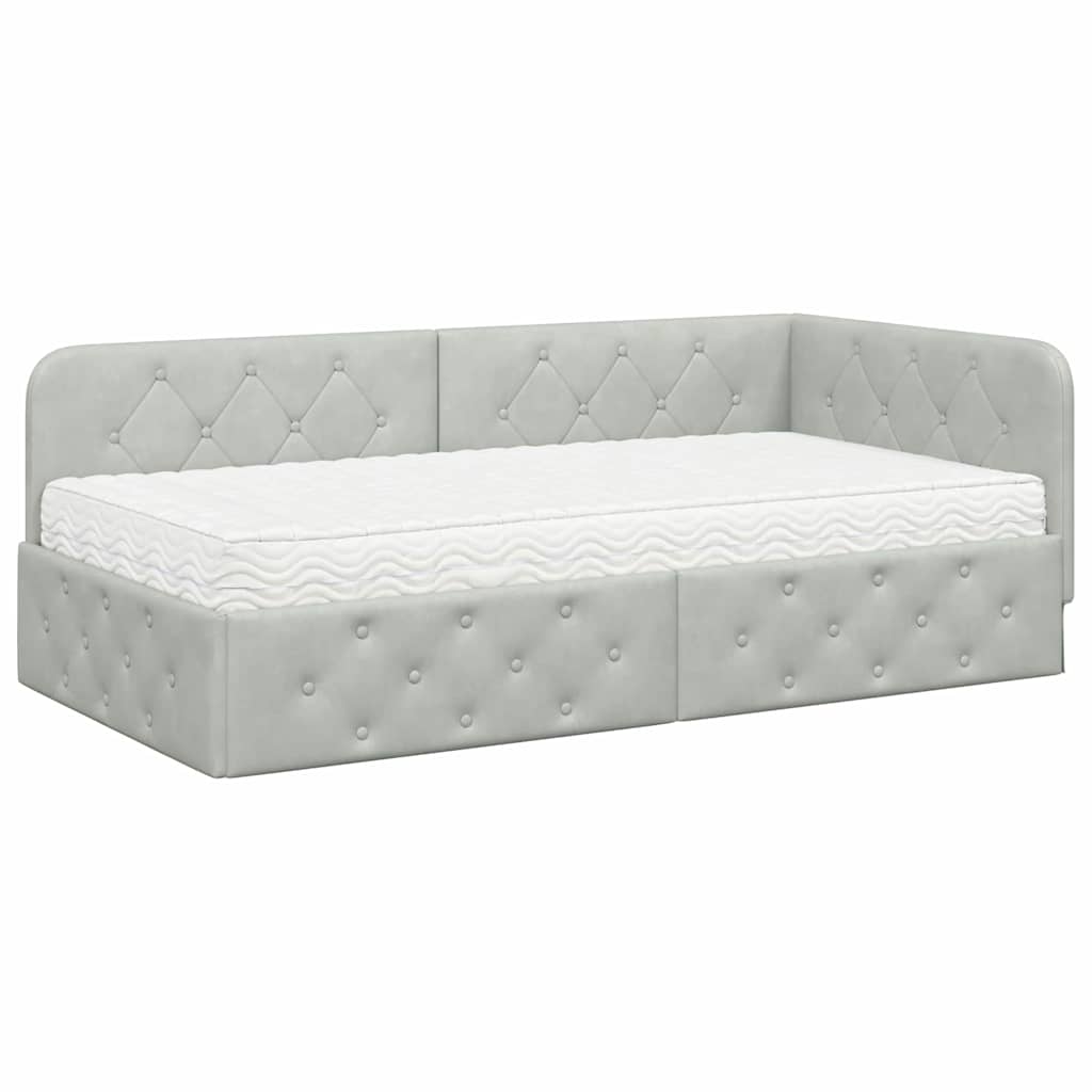 Hörn Sängram med madrass Ljusgrå 100 x 200 cm Sammet