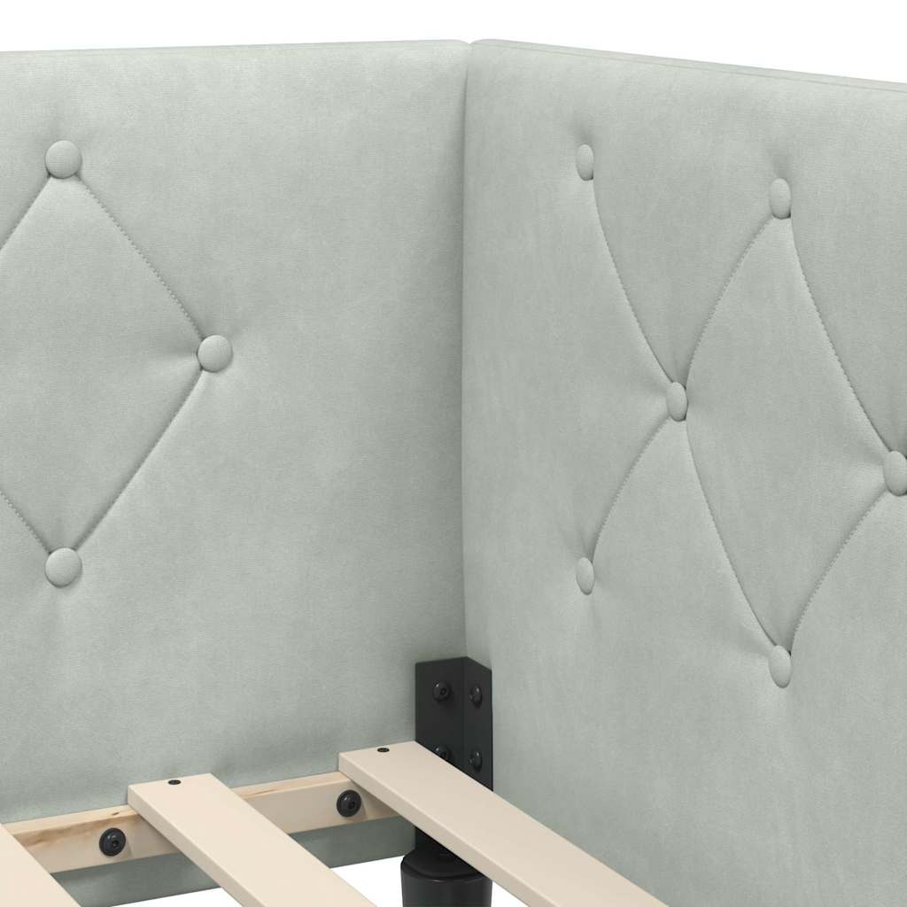 Hörn Sängram med madrass Ljusgrå 100 x 200 cm Sammet