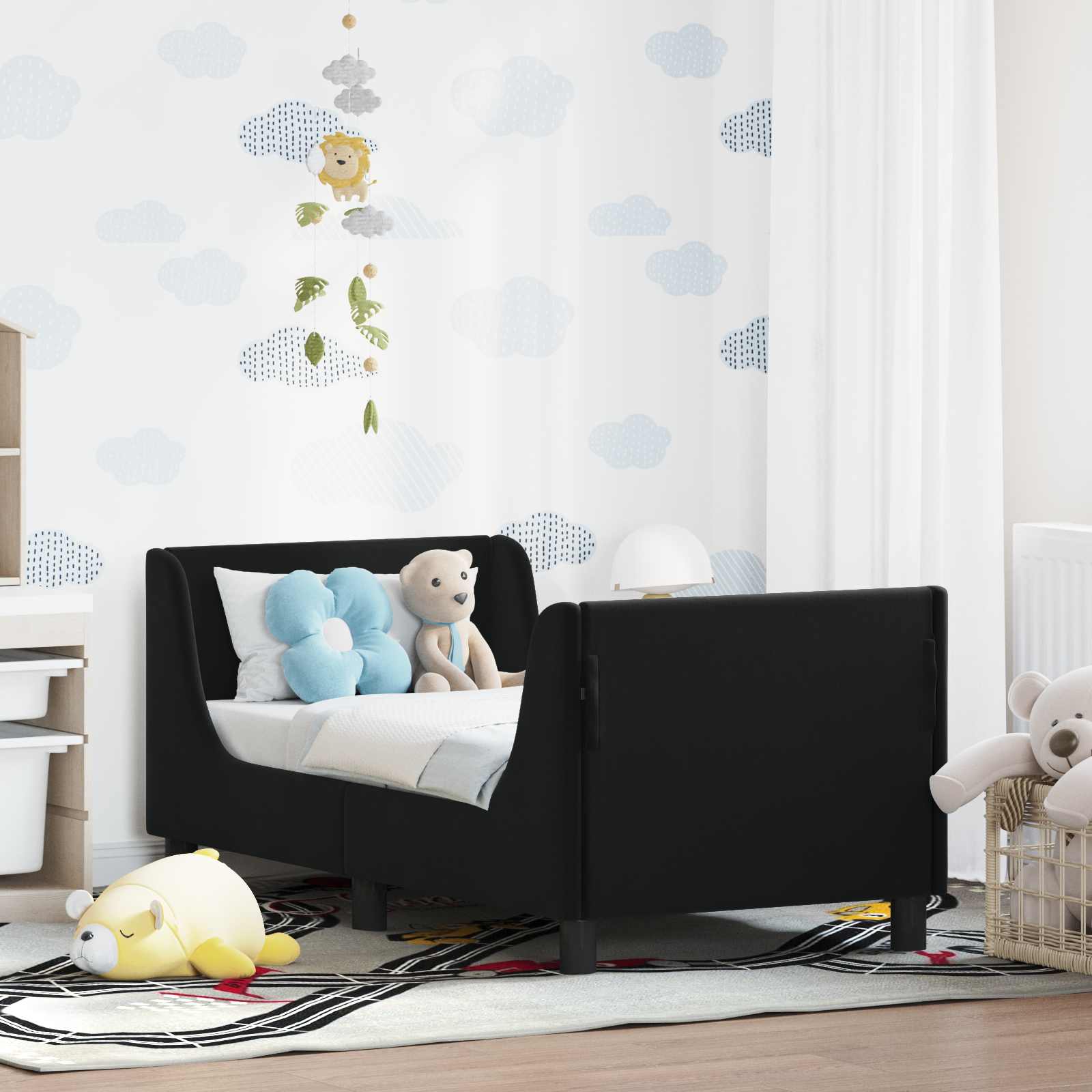 Sängram för småbarn med huvudgavel Svart 70 x 140 cm Sammet