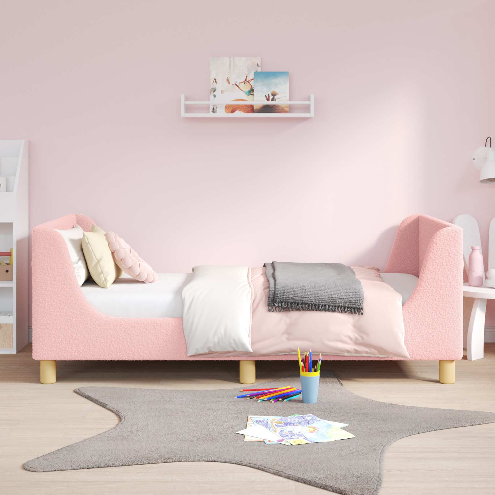 Barnsängram med sänggavel Rosa 80 x 160 cm Bouclé