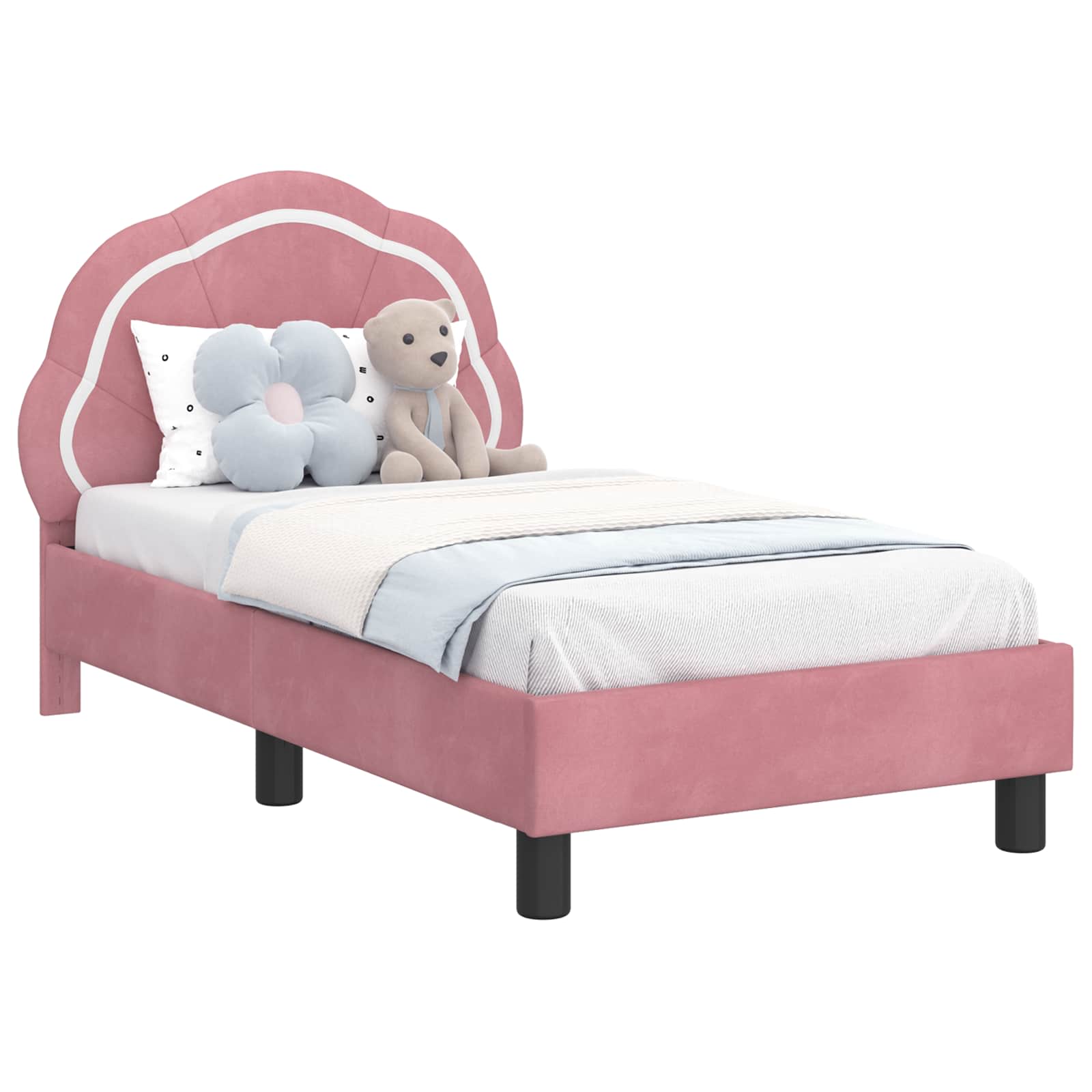 Sängram för småbarn med huvudgavel Rosa 70 x 140 cm Sammet
