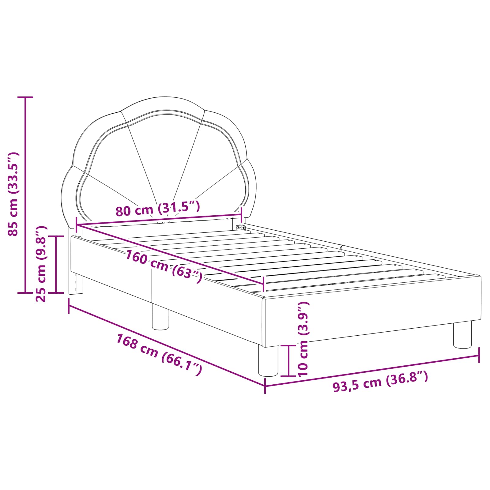 Barnsängram med sänggavel Lila 80 x 160 cm Sammet