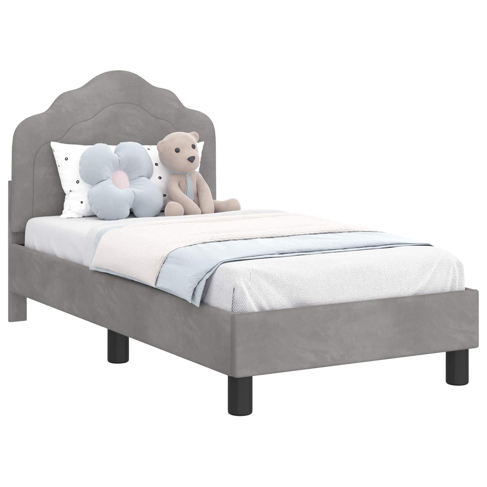 Sängram för småbarn med huvudgavel Ljusgrå 70 x 140 cm Sammet