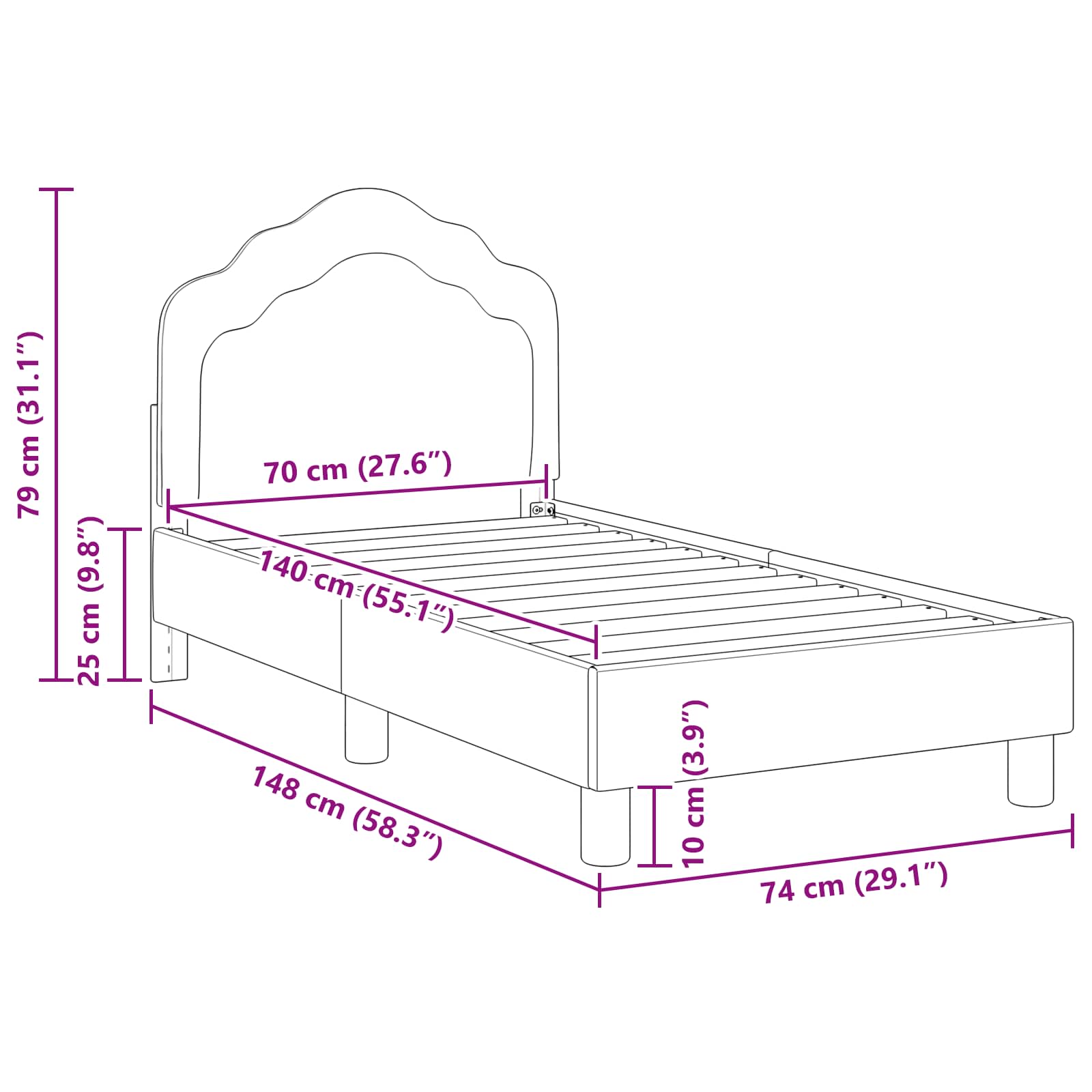 Sängram för småbarn med huvudgavel Ljusgrå 70 x 140 cm Sammet