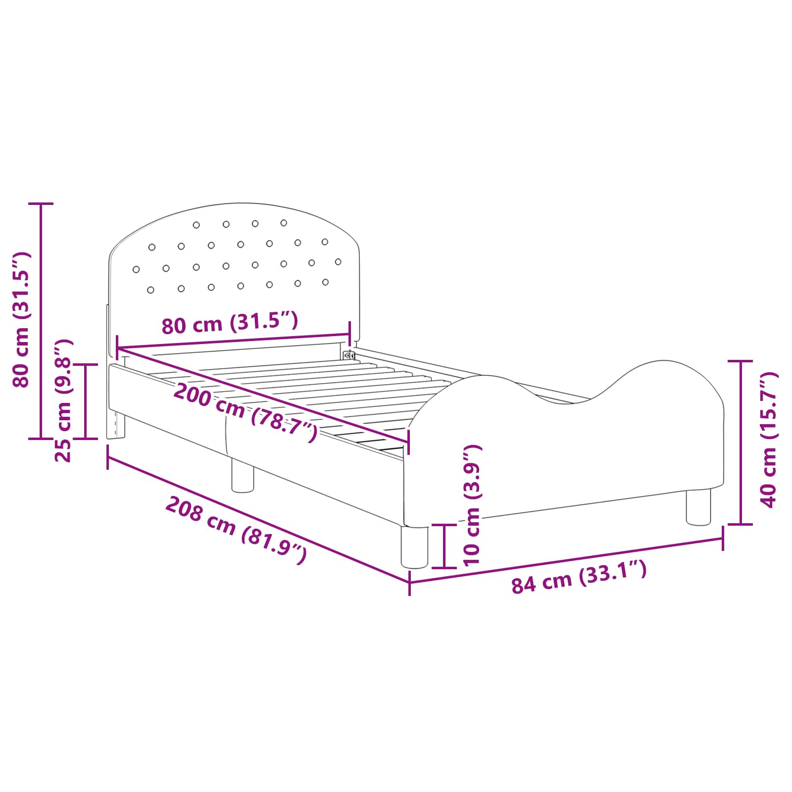 Barnsängram med sänggavel Havgrön 80 x 200 cm Sammet