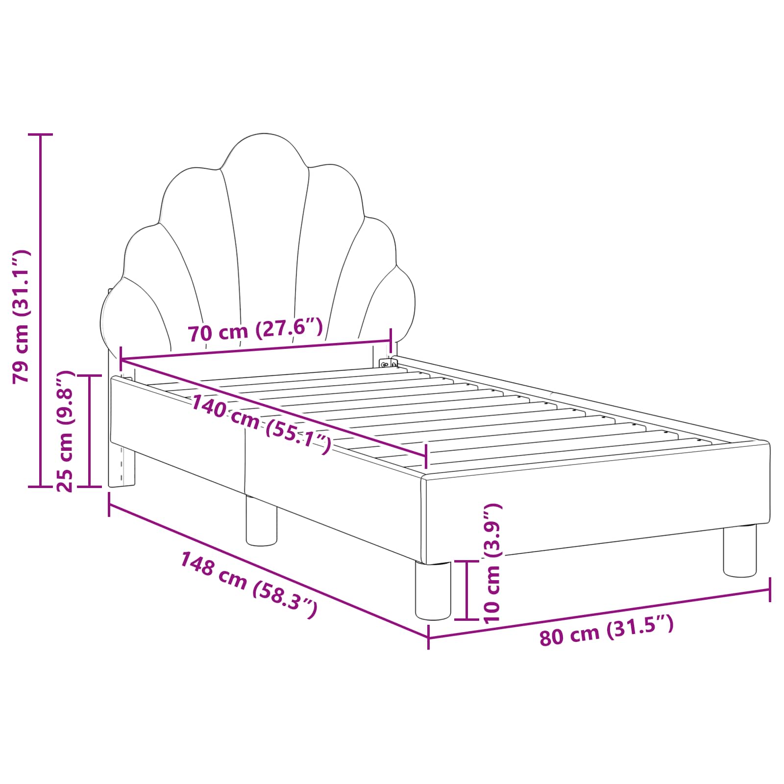 Sängram för småbarn med huvudgavel Mörkgrå 70 x 140 cm Sammet