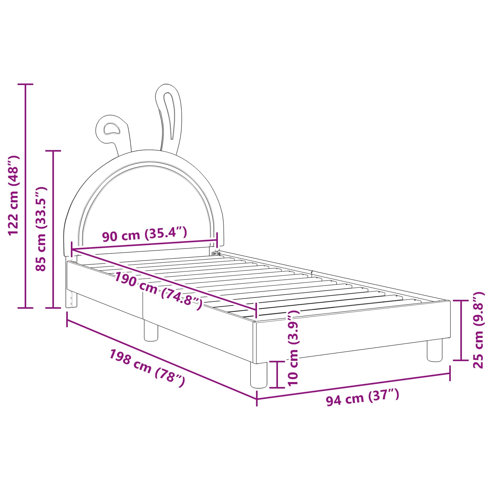 Barnsängram med sänggavel med huvudgavel Vit 90 x 190 cm PU