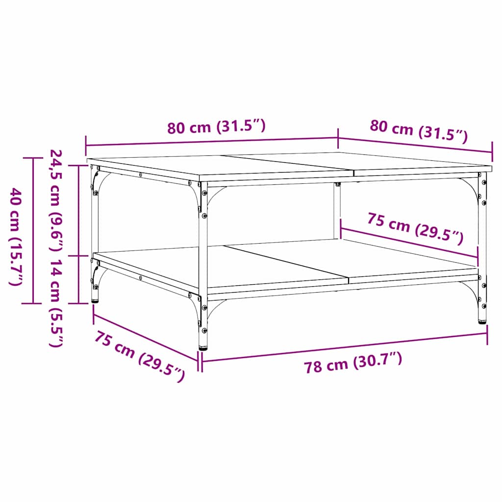 Kaffeebord artisan ek 80 x 80 x 40 cm Konstruerat trä