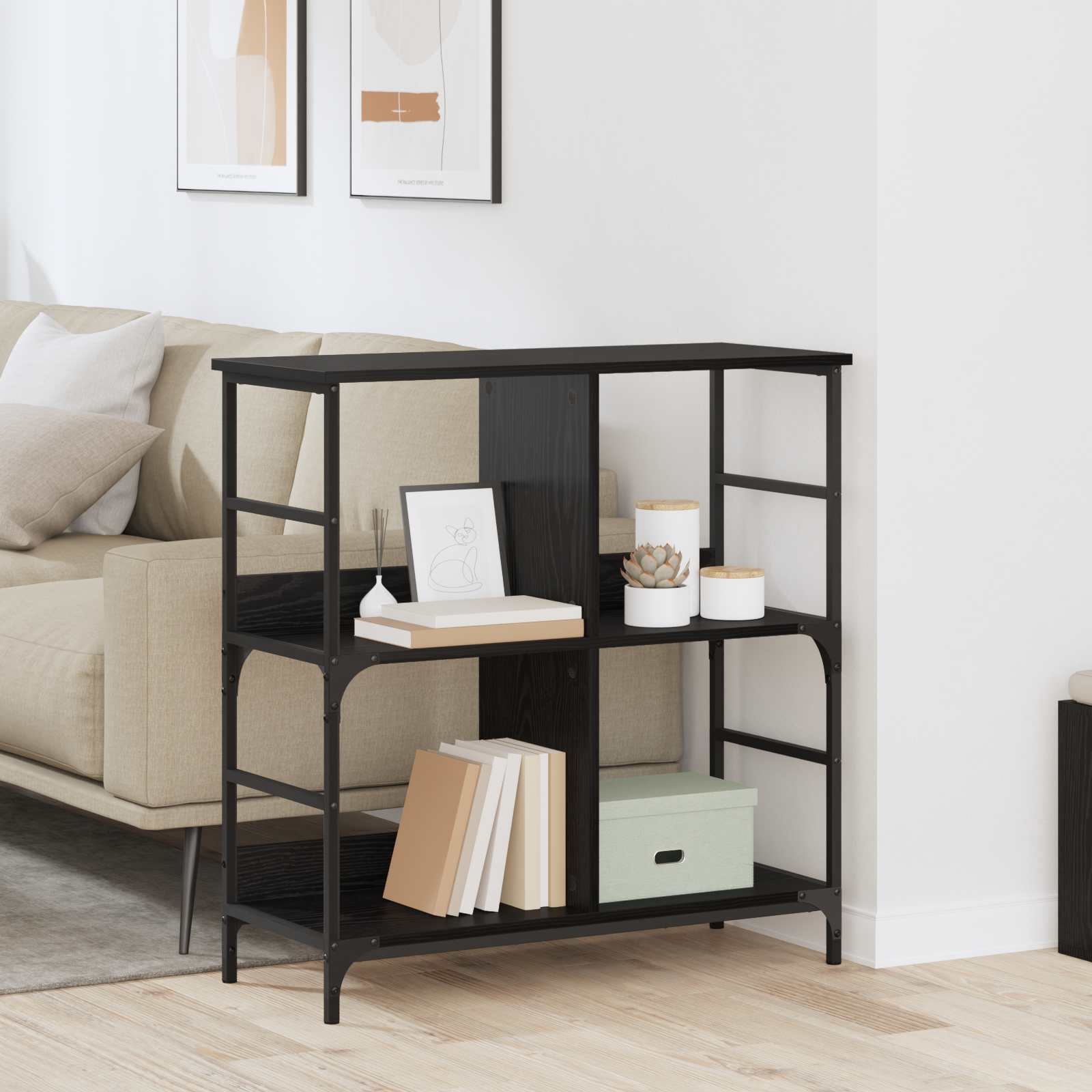 Hyllsystem 4 nivåer 78.5 x 33 x 82 cm Konstruerat trä Svart ek