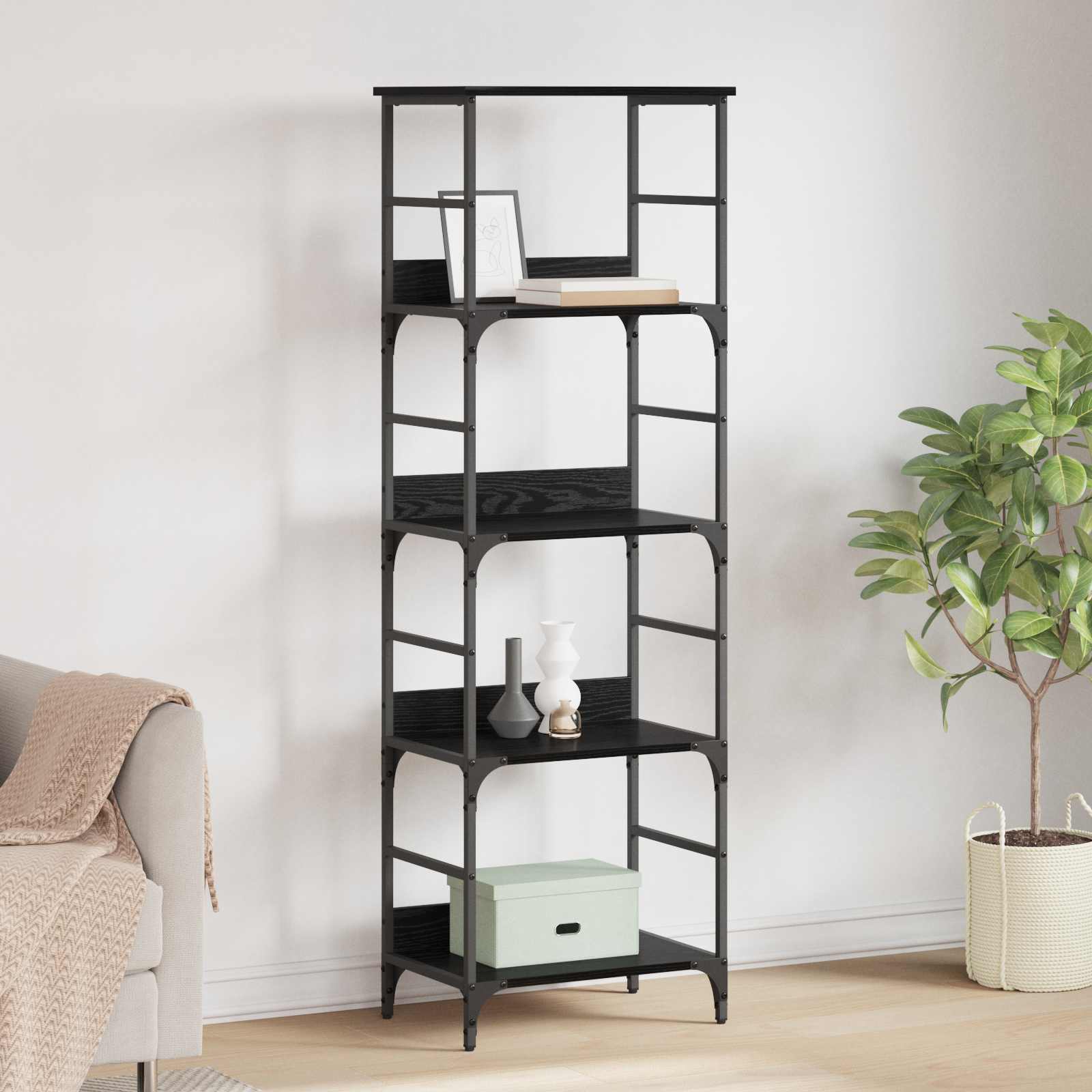 Hyllsystem 4 nivåer 50 x 33 x 153 cm Konstruerat trä Svart Ek