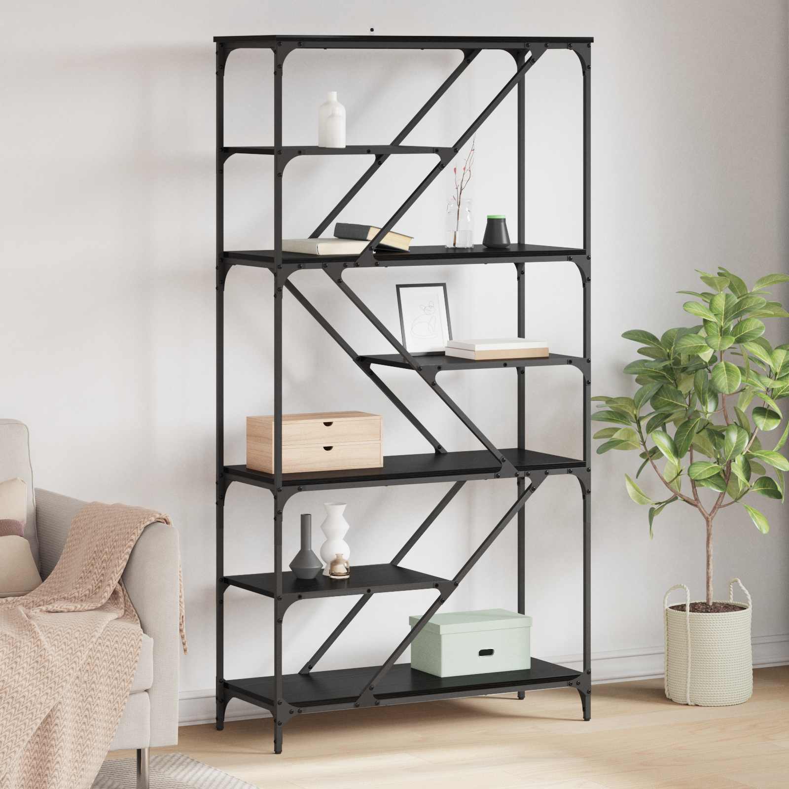 Hyllsystem 9 nivåer 91 x 36 x 176 cm Konstruerat trä Svart Ek