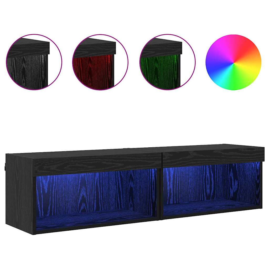 TV-möbler 2 pcs Svart Ek 60 x 30 x 30 cm Konstruerat trä