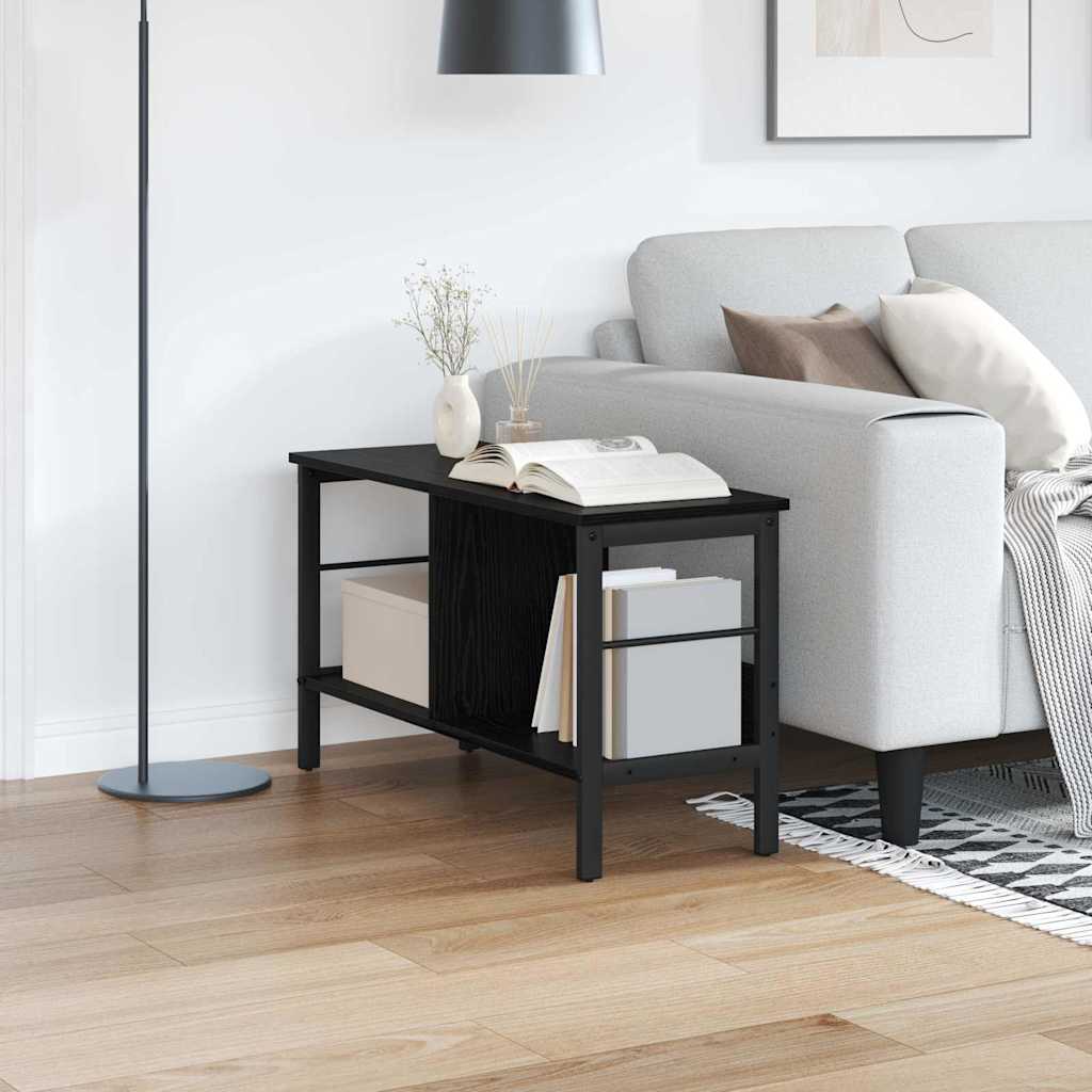 Hyllsystem 2 nivåer 82 x 32 x 47 cm Konstruerat trä Svart Ek