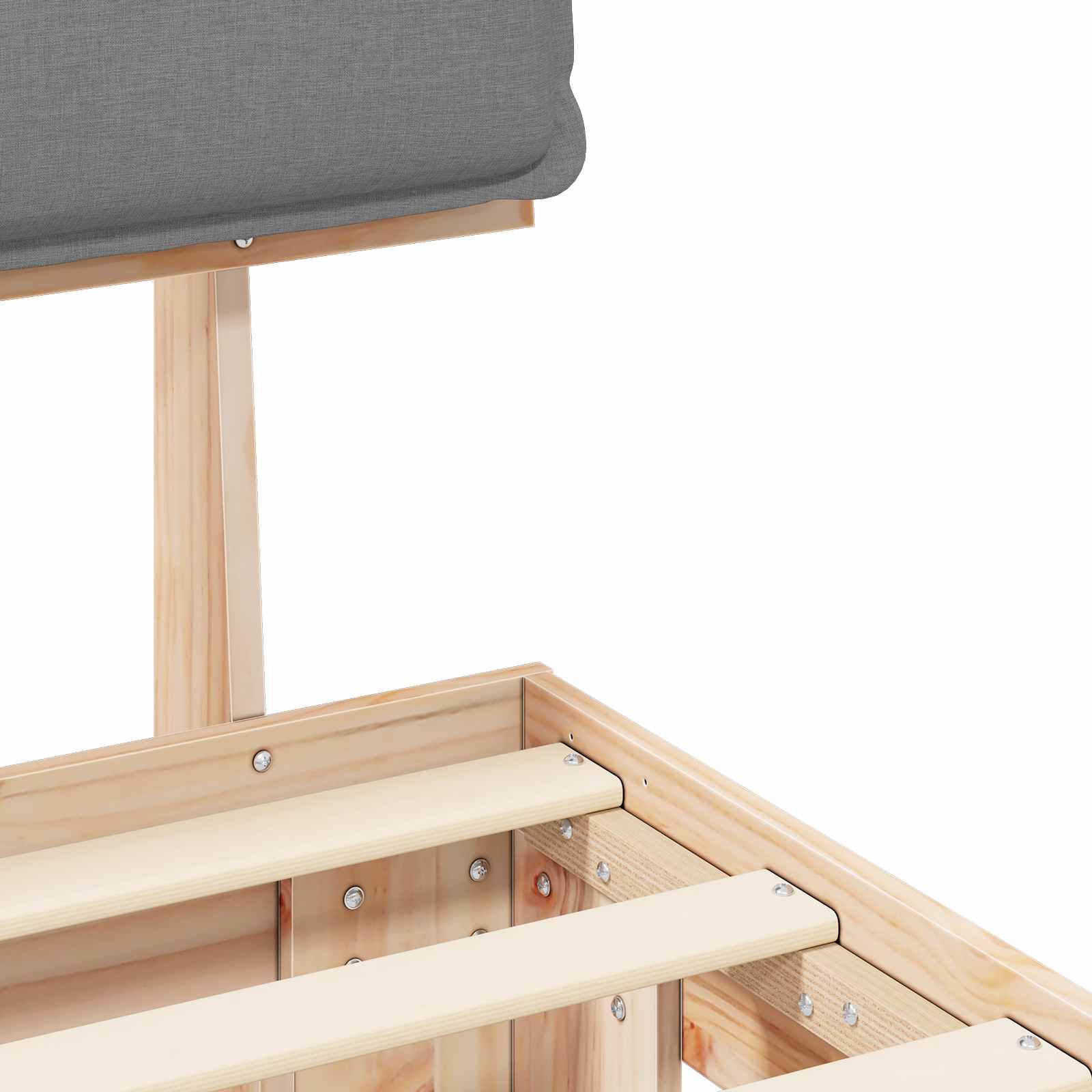 Sängram med Klädd Huvudgavel Ljusgrå 135 x 190 cm Massiv furu