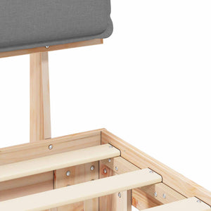 Sängram med Klädd Huvudgavel Ljusgrå 135 x 190 cm Massiv furu