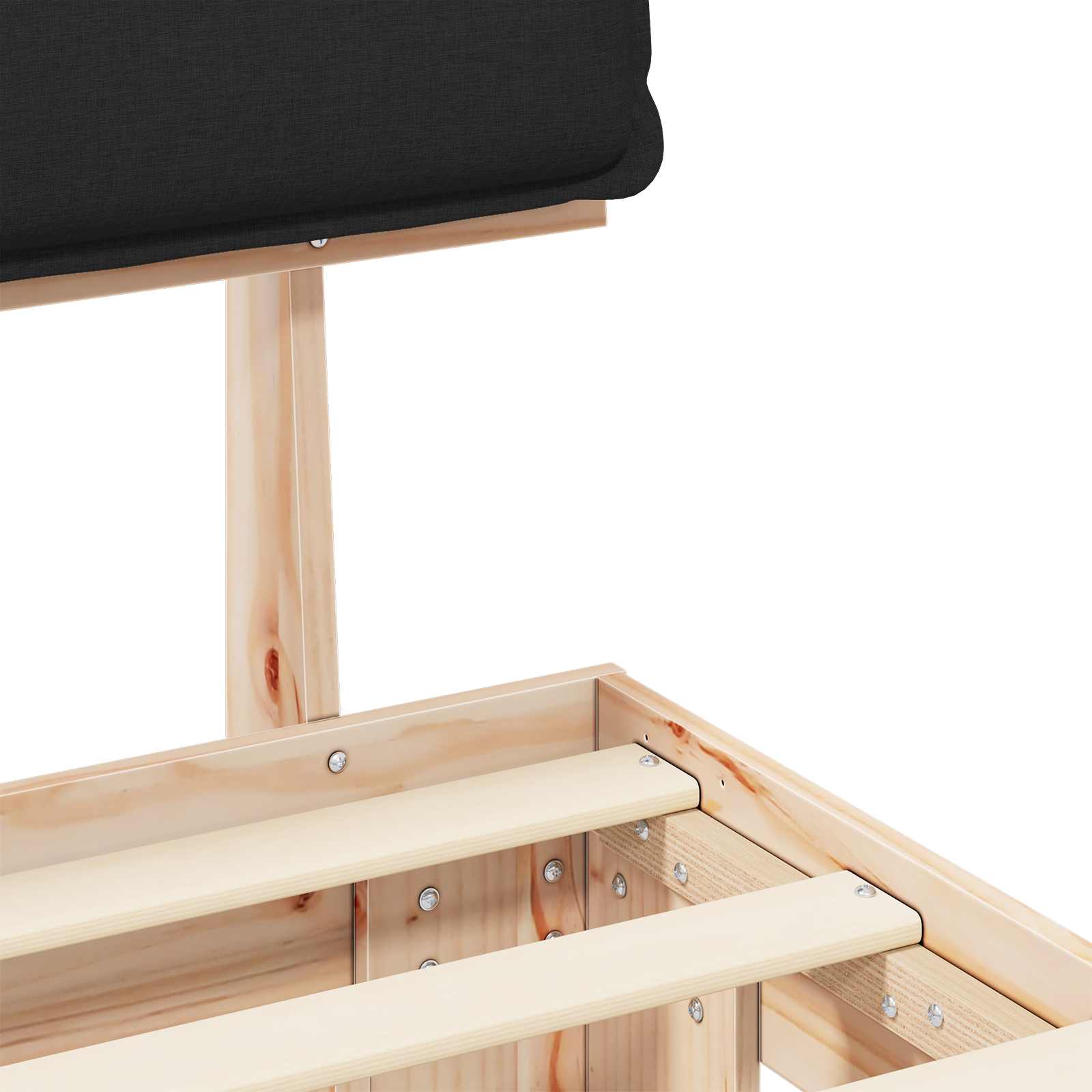 Sängram med Klädd Huvudgavel Svart 120 x 190 cm Massiv furu