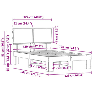 Sängram med Klädd Huvudgavel Svart 120 x 190 cm Massiv furu