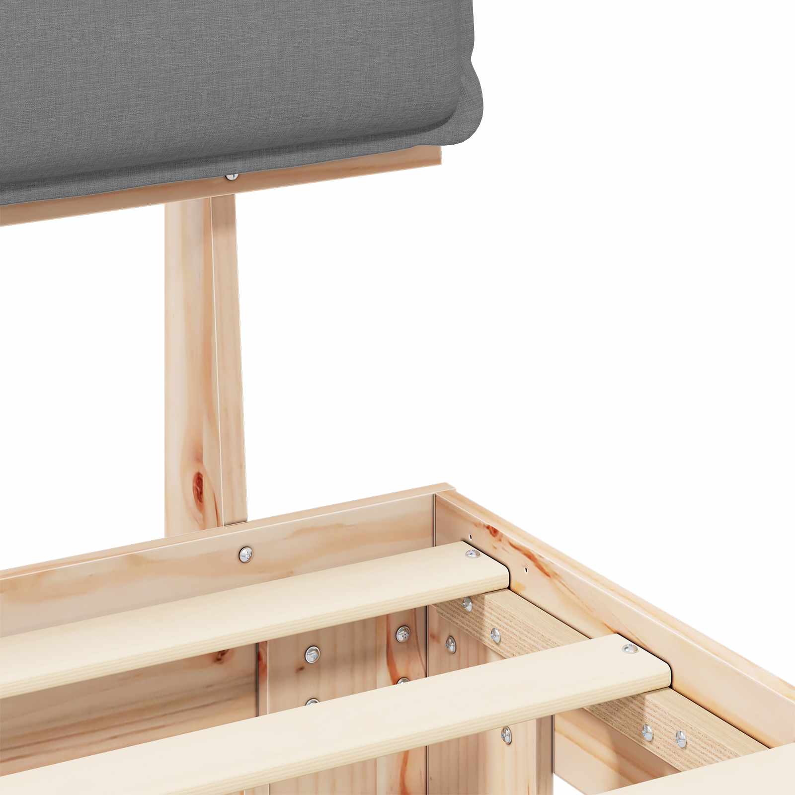 Sängram med Klädd Huvudgavel Ljusgrå 90 x 200 cm Massiv furu