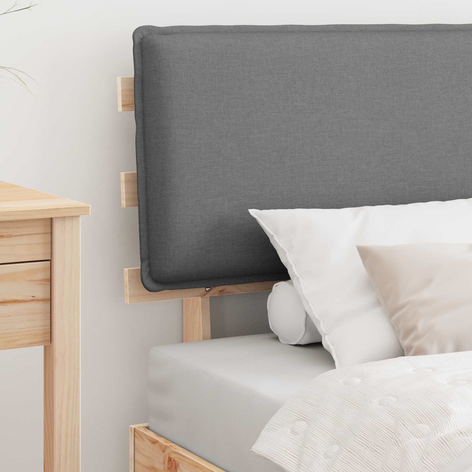 Sängram med Klädd Huvudgavel Ljusgrå 90 x 200 cm Massiv furu