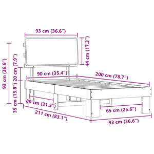 Sängram med Klädd Huvudgavel Ljusgrå 90 x 200 cm Massiv furu