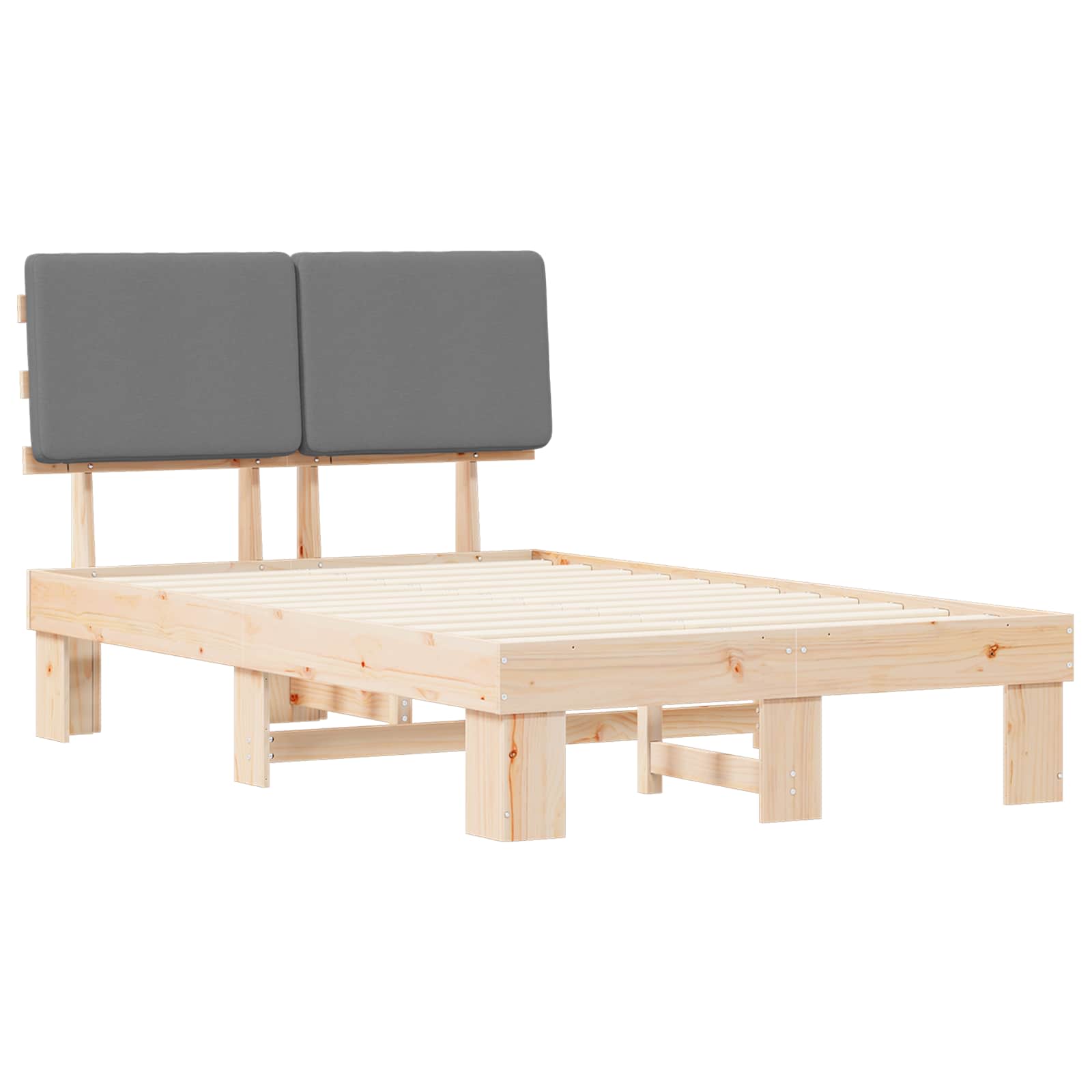 Sängram med Klädd Huvudgavel Ljusgrå 120 x 200 cm Massiv furu