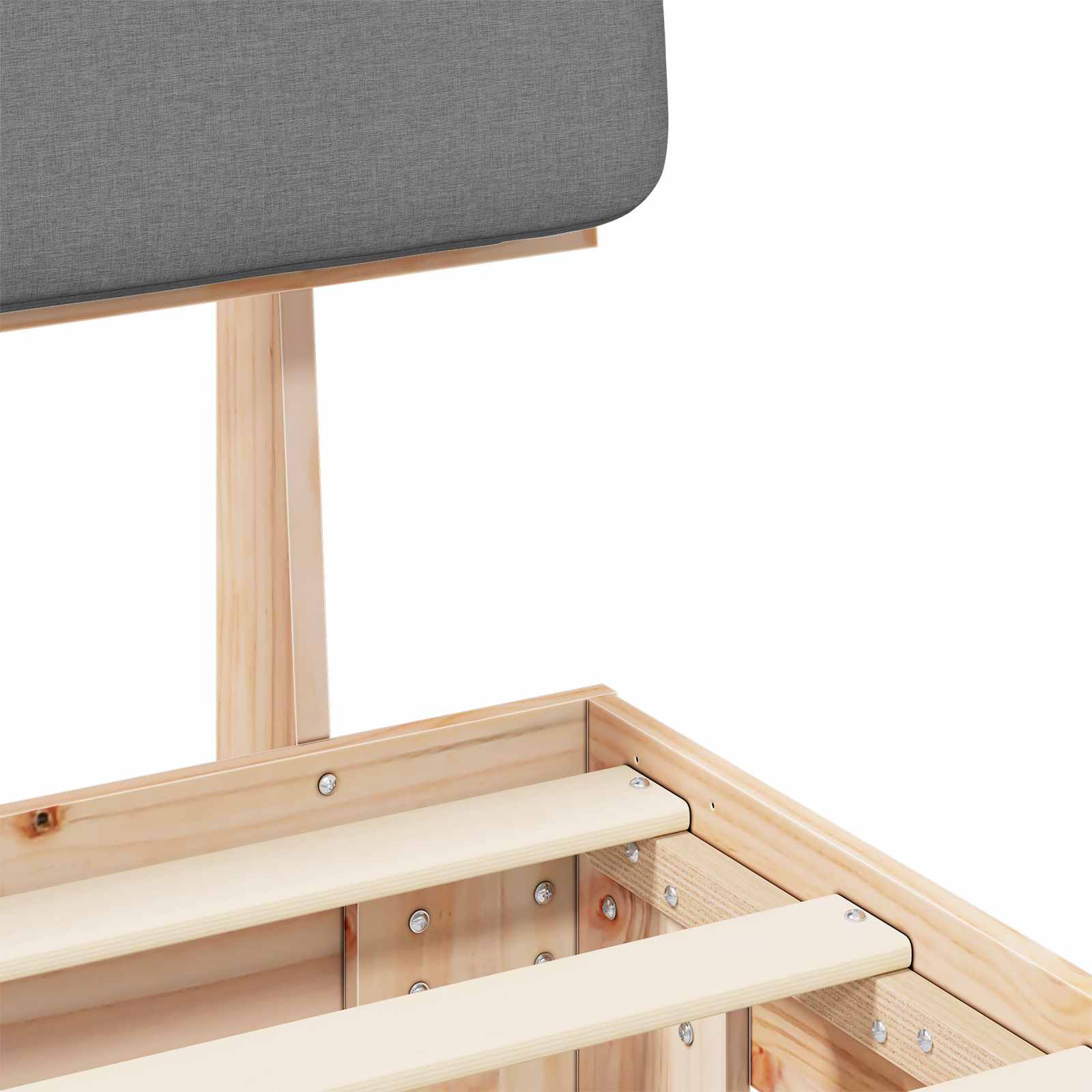 Sängram med Klädd Huvudgavel Ljusgrå 135 x 190 cm Massiv furu