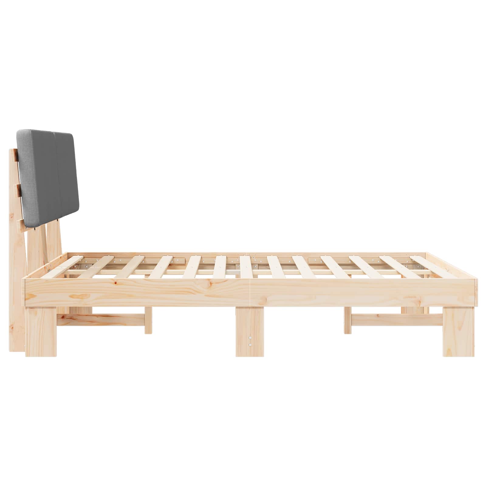 Sängram med Klädd Huvudgavel Ljusgrå 135 x 190 cm Massiv furu