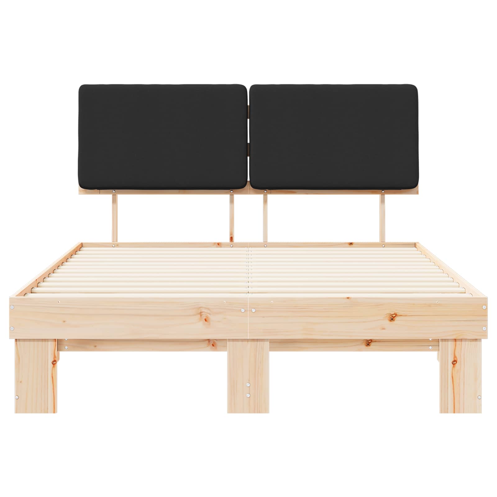 Sängram med Klädd Huvudgavel Svart 120 x 190 cm Massiv furu
