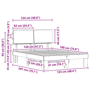 Sängram med Klädd Huvudgavel Svart 120 x 190 cm Massiv furu