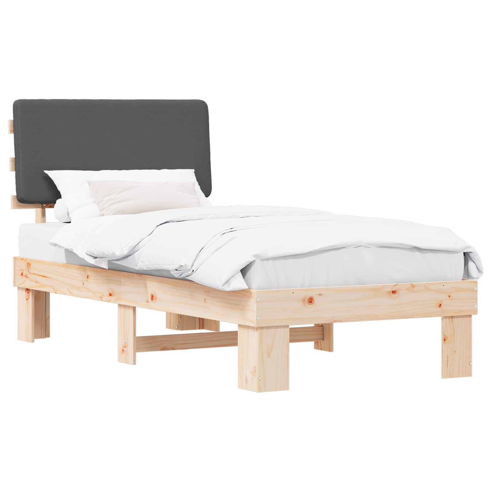 Sängram med Klädd Huvudgavel Mörkgrå 100 x 200 cm Massiv furu