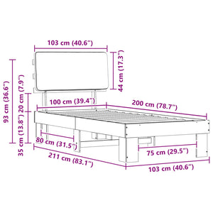 Sängram med Klädd Huvudgavel Taupe 100 x 200 cm Massiv furu