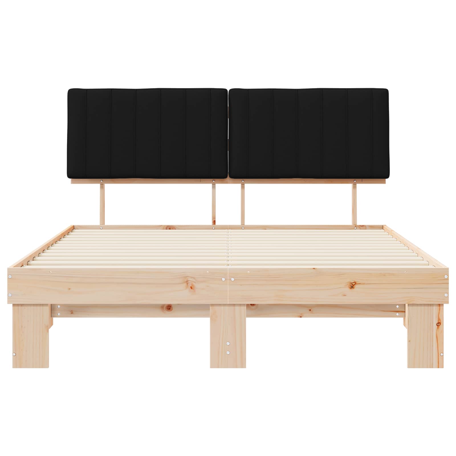 Sängram med Klädd Huvudgavel Svart 160 x 200 cm Massiv furu