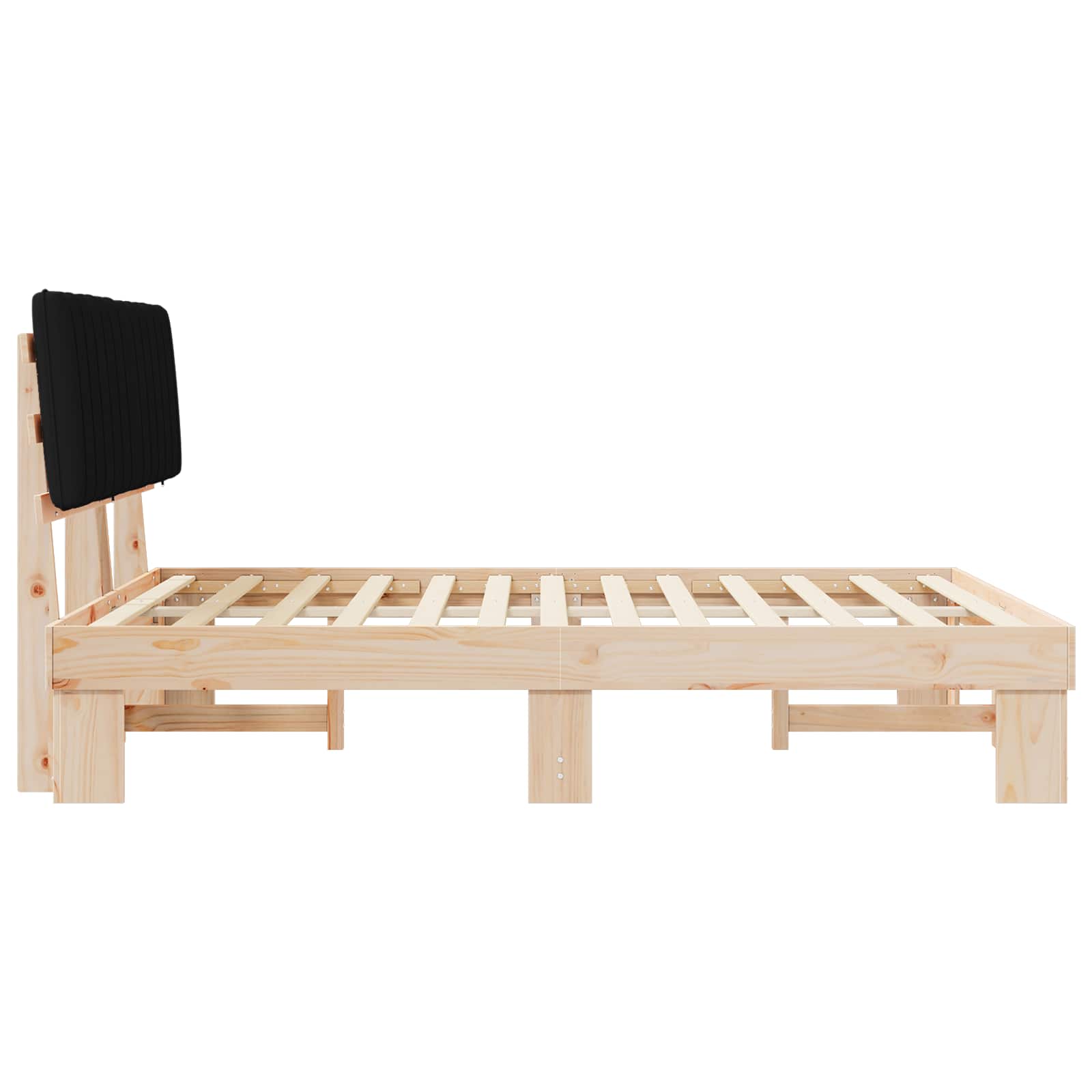 Sängram med Klädd Huvudgavel Svart 160 x 200 cm Massiv furu