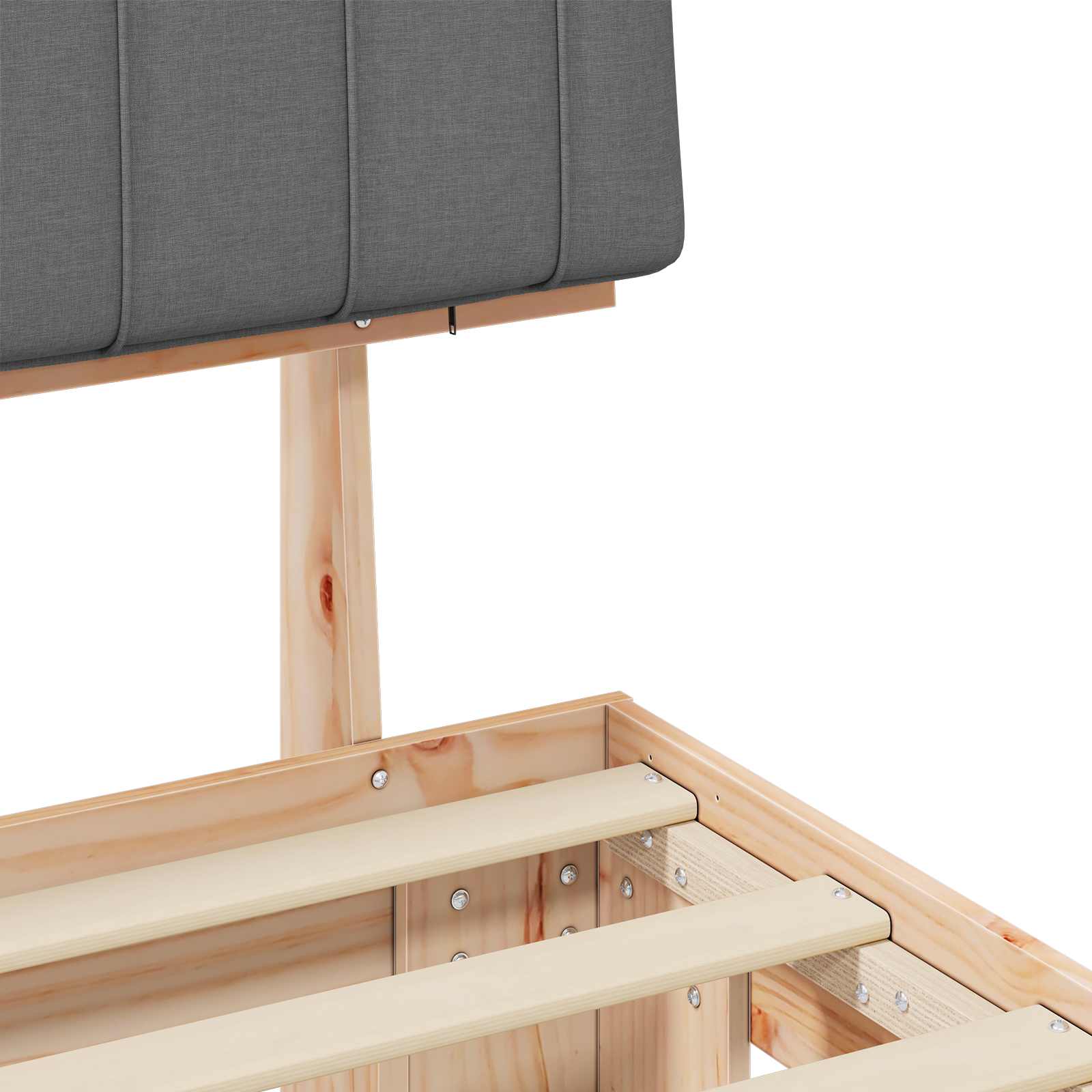 Sängram med Klädd Huvudgavel Ljusgrå 150 x 200 cm Massiv furu